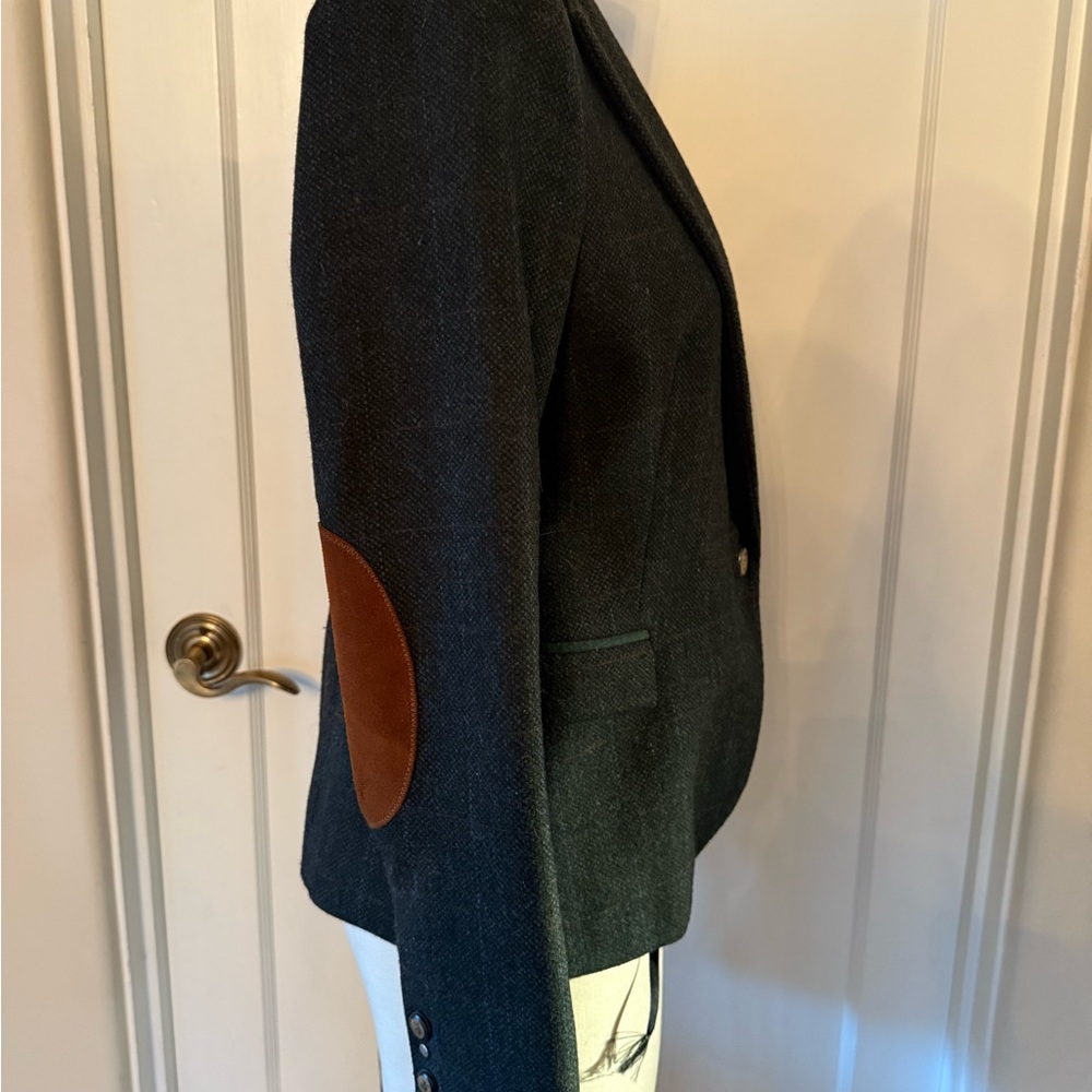 Zara Basic Dark Hunter Green Gray Tweed Plaid Lambswool Blazer- Size L - Picture 4 of 11